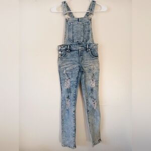Girls Size 8 Distressed Denim Overalls.